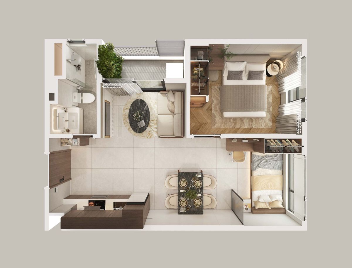 MẶT BẰNG FENICA 6 Bản vẽ thiết kế căn hộ 1 phòng ngủ cộng 1 chung cư Fenica