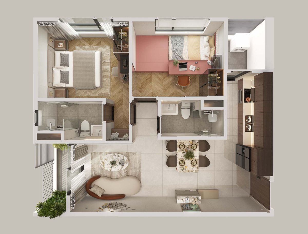 MẶT BẰNG FENICA 7 Chi tiết layout căn hộ 1 phòng ngủ góc tại dự án Fenica Dĩ An